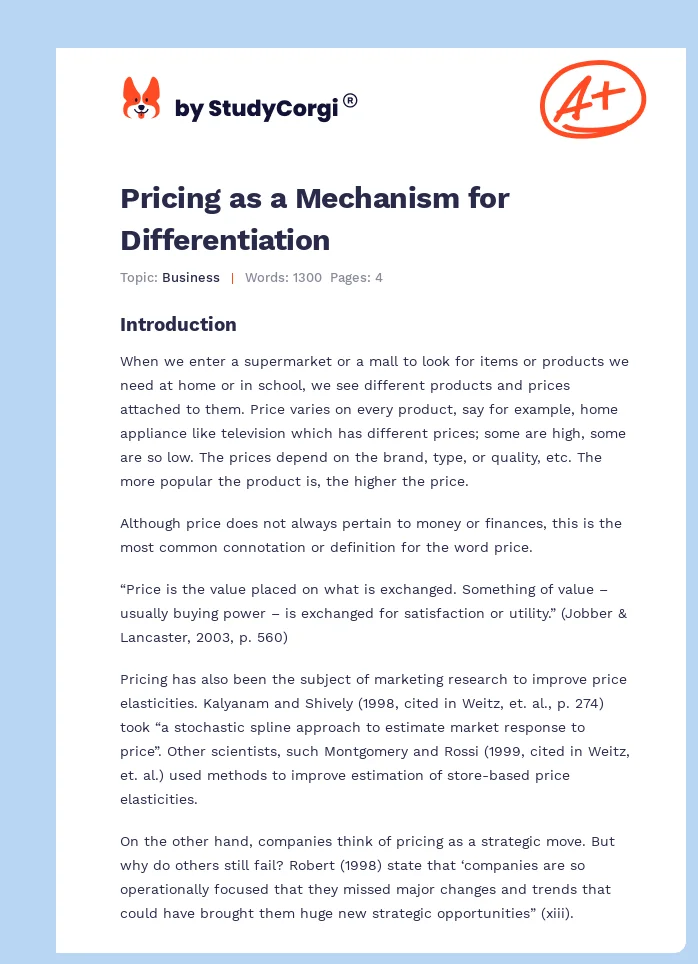 Pricing as a Mechanism for Differentiation. Page 1