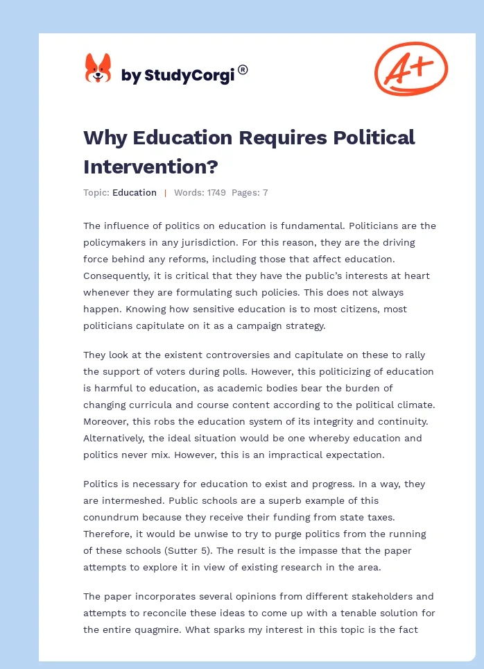 Why Education Requires Political Intervention?. Page 1