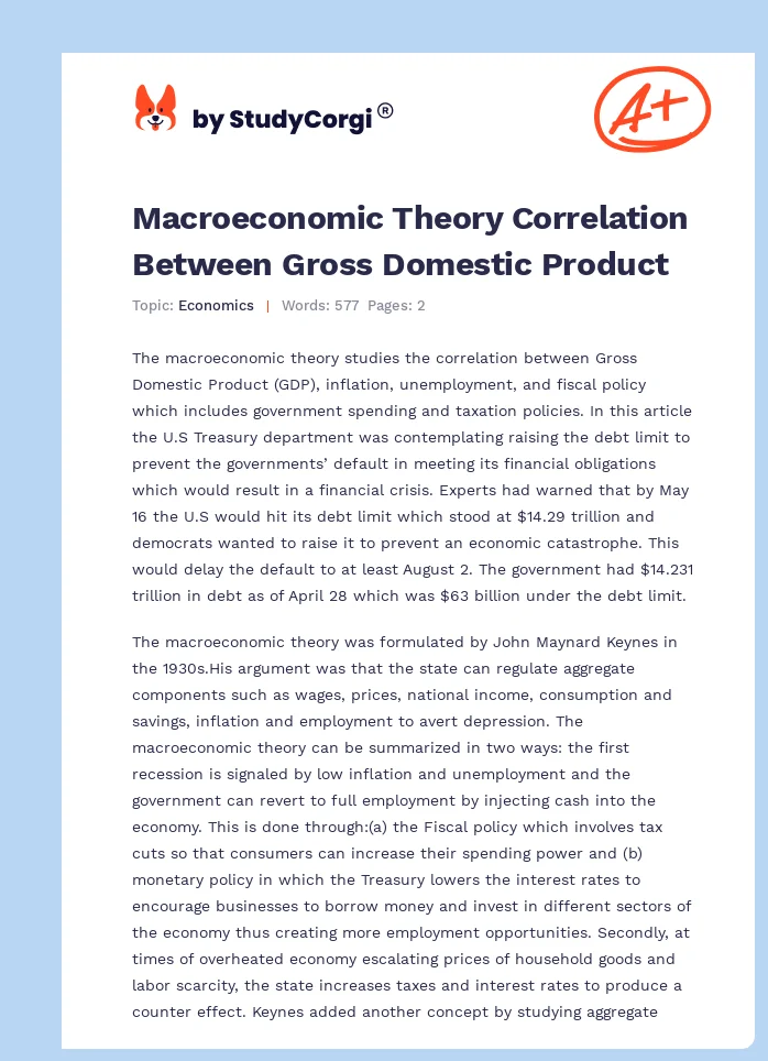 Macroeconomic Theory Correlation Between Gross Domestic Product. Page 1