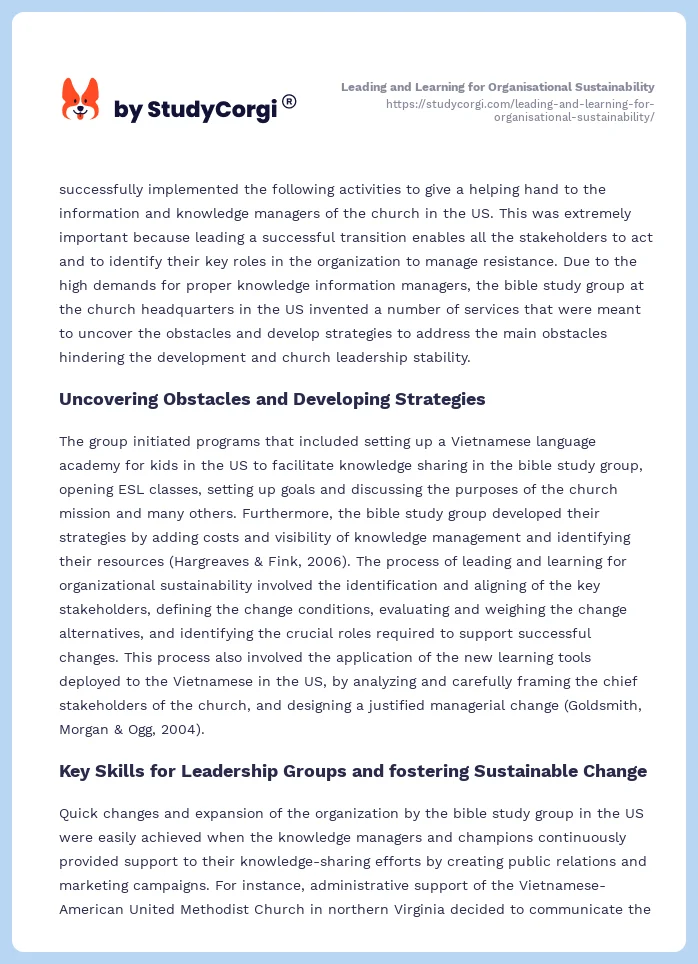Leading and Learning for Organisational Sustainability. Page 2