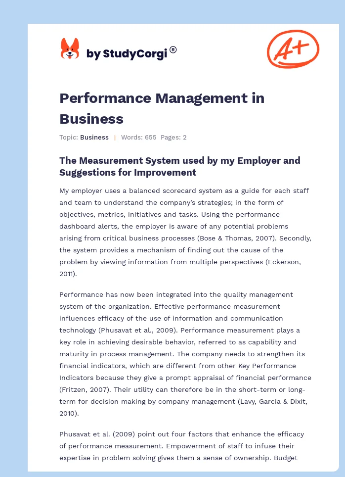 Performance Management in Business. Page 1