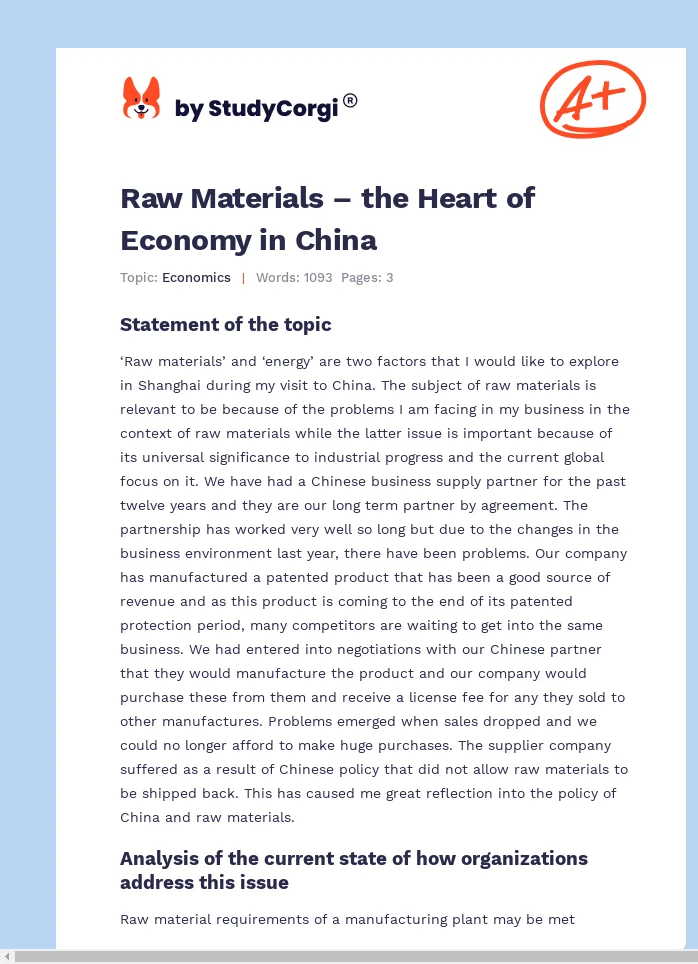 Raw Materials – the Heart of Economy in China. Page 1