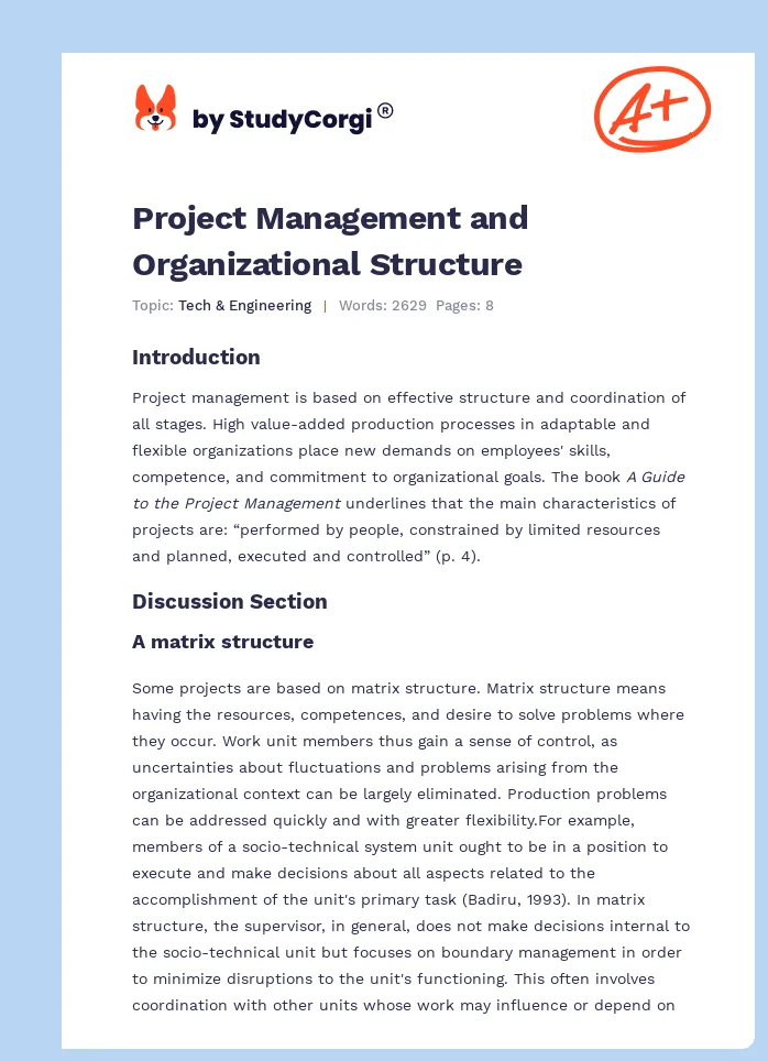 Project Management and Organizational Structure. Page 1