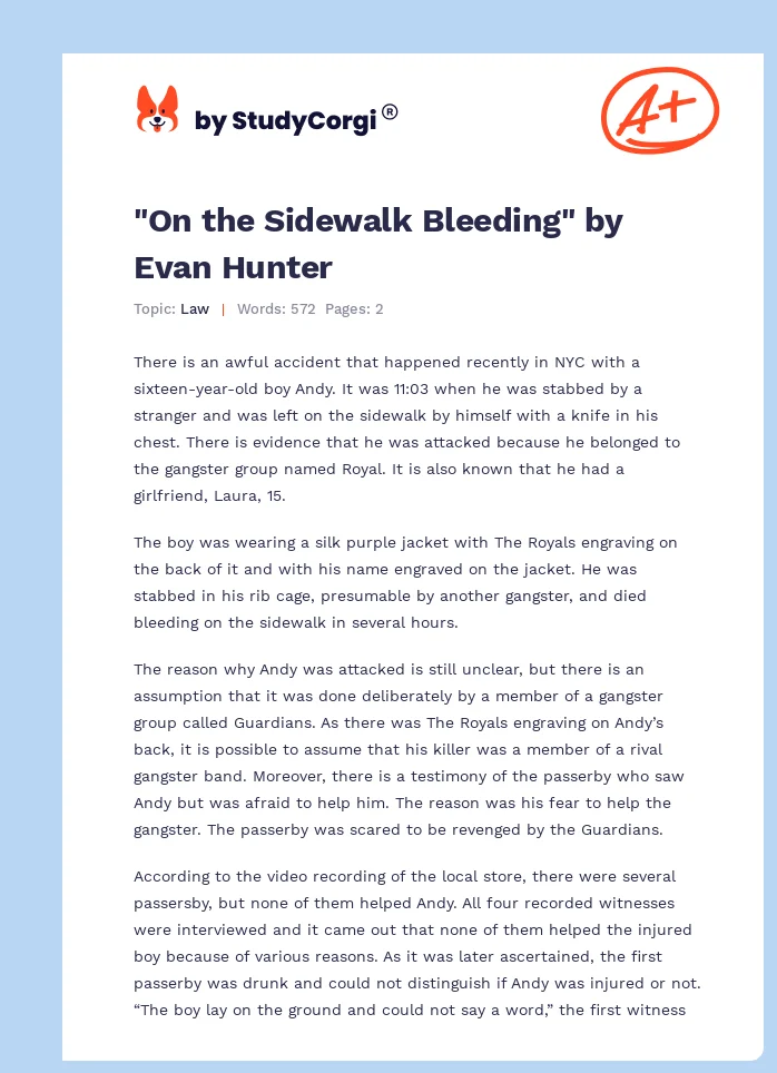 "On the Sidewalk Bleeding" by Evan Hunter. Page 1