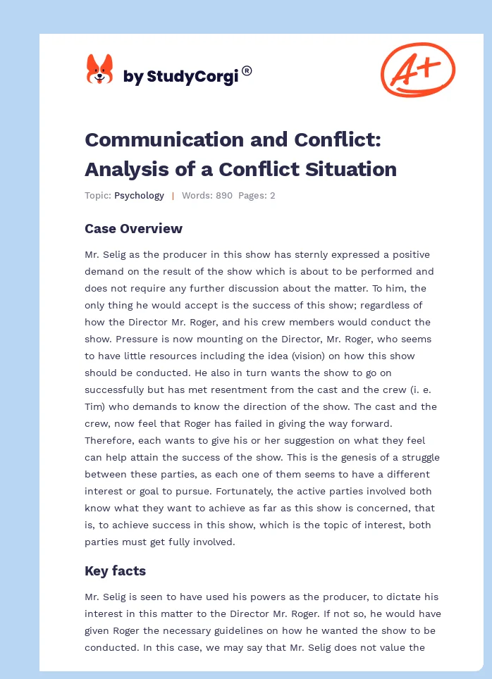 Communication and Conflict: Analysis of a Conflict Situation. Page 1