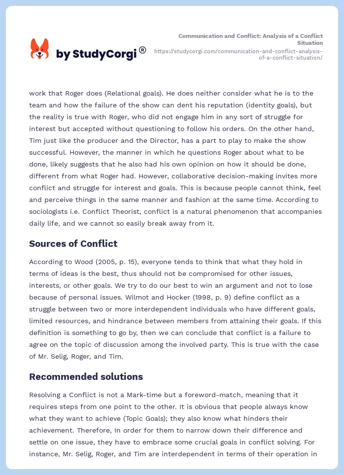 Communication and Conflict: Analysis of a Conflict Situation. Page 2
