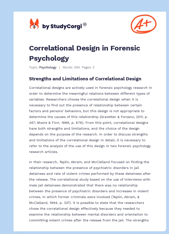 Correlational Design in Forensic Psychology. Page 1
