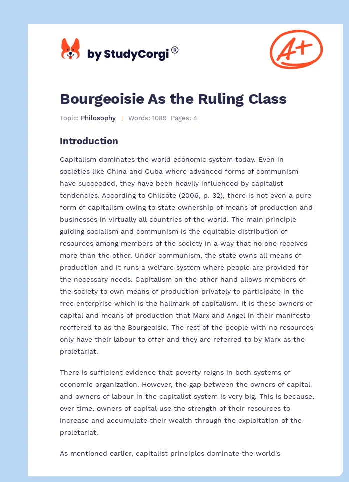 Bourgeoisie As the Ruling Class. Page 1