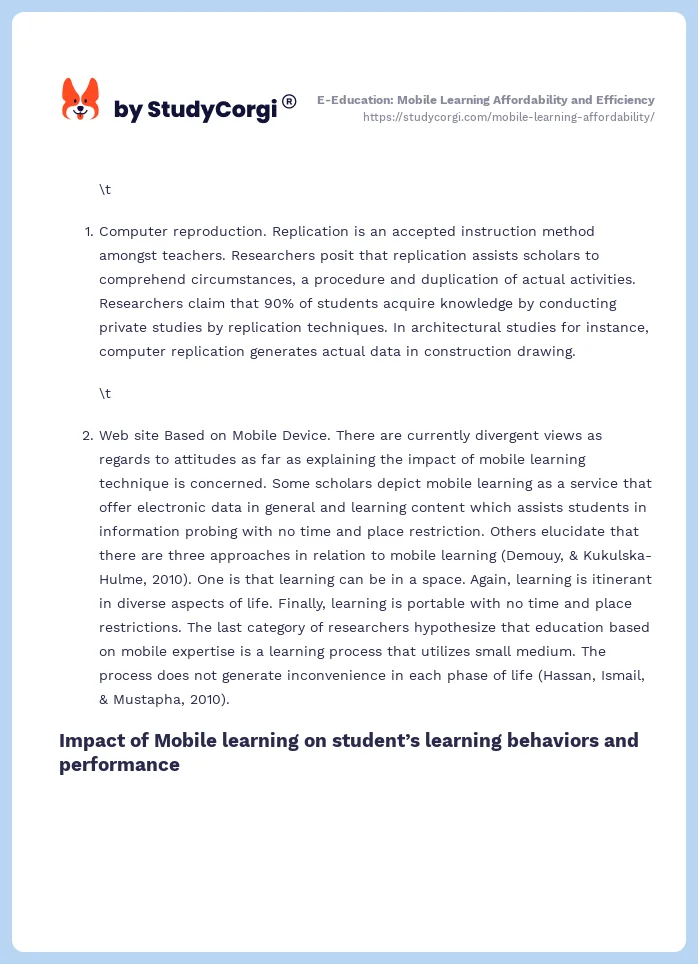 E-Education: Mobile Learning Affordability and Efficiency. Page 2