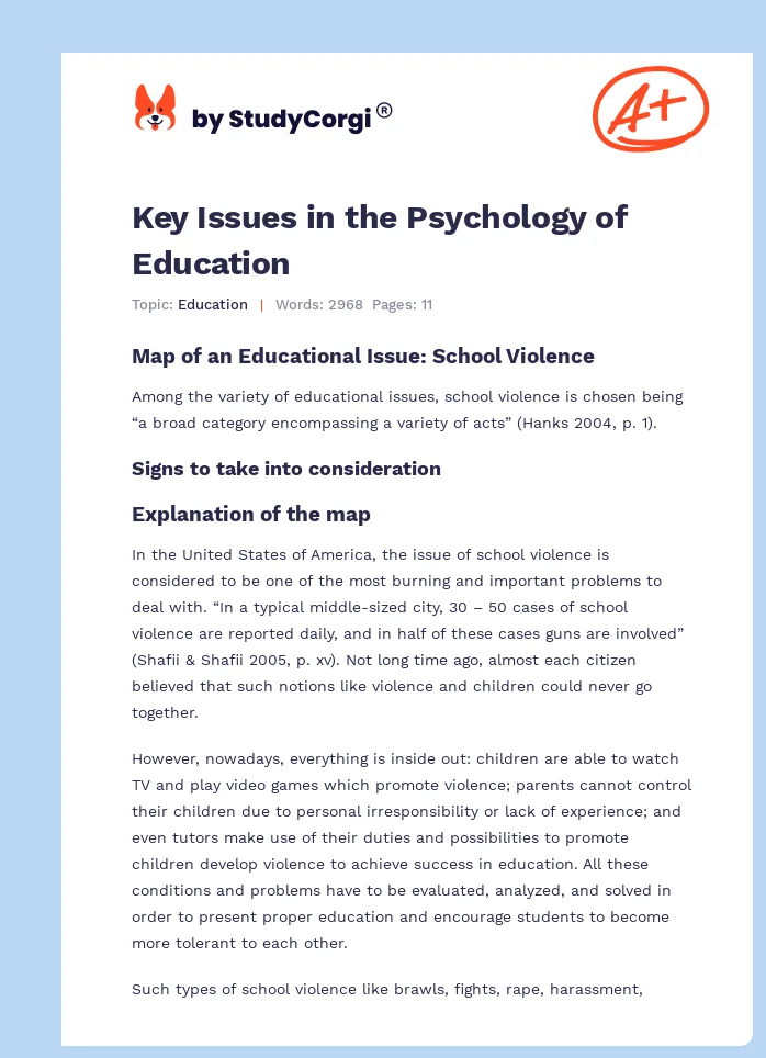 Key Issues in the Psychology of Education. Page 1