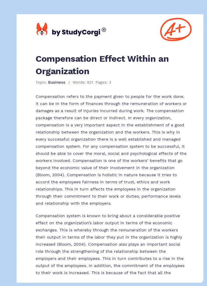 Compensation Effect Within an Organization. Page 1