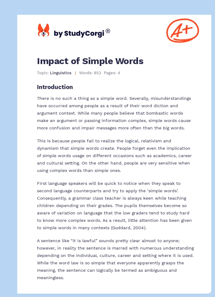 Impact of Simple Words. Page 1
