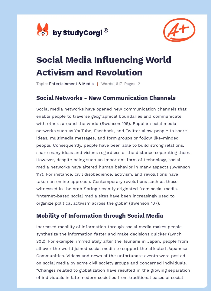 Social Media Influencing World Activism and Revolution. Page 1