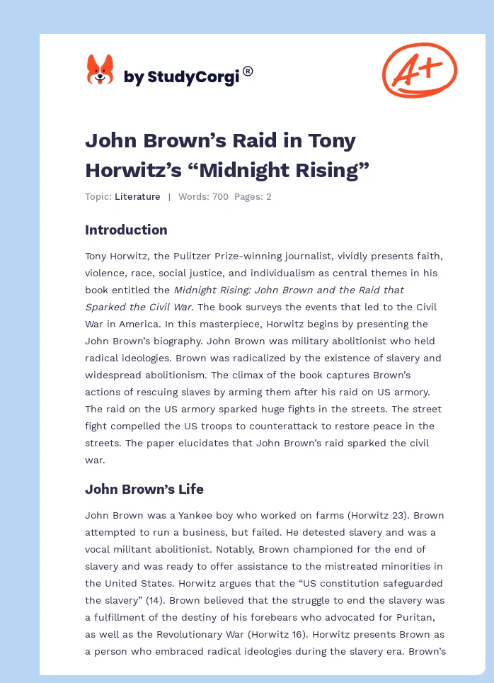 John Brown’s Raid in Tony Horwitz’s “Midnight Rising”. Page 1