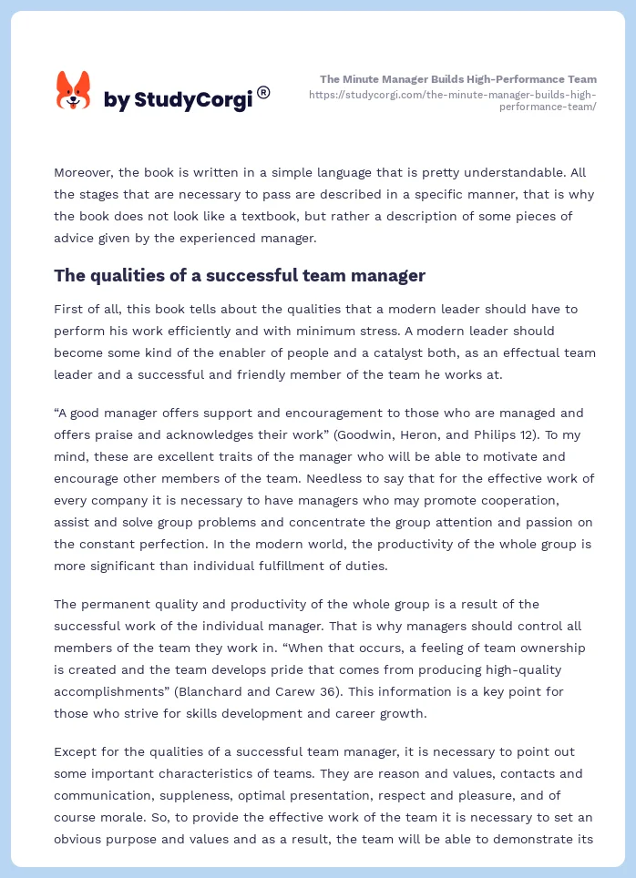 The Minute Manager Builds High-Performance Team. Page 2
