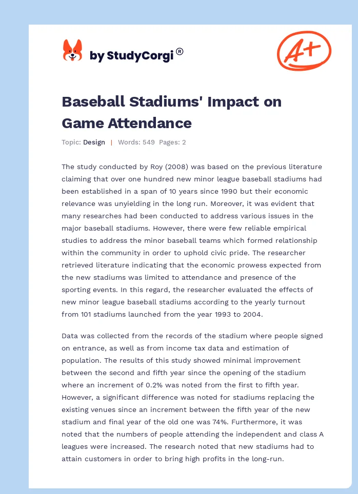 Baseball Stadiums' Impact on Game Attendance. Page 1