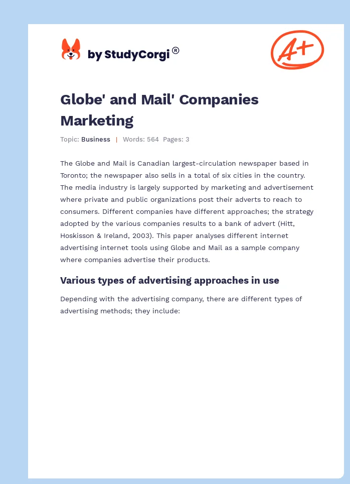 Globe' and Mail' Companies Marketing. Page 1