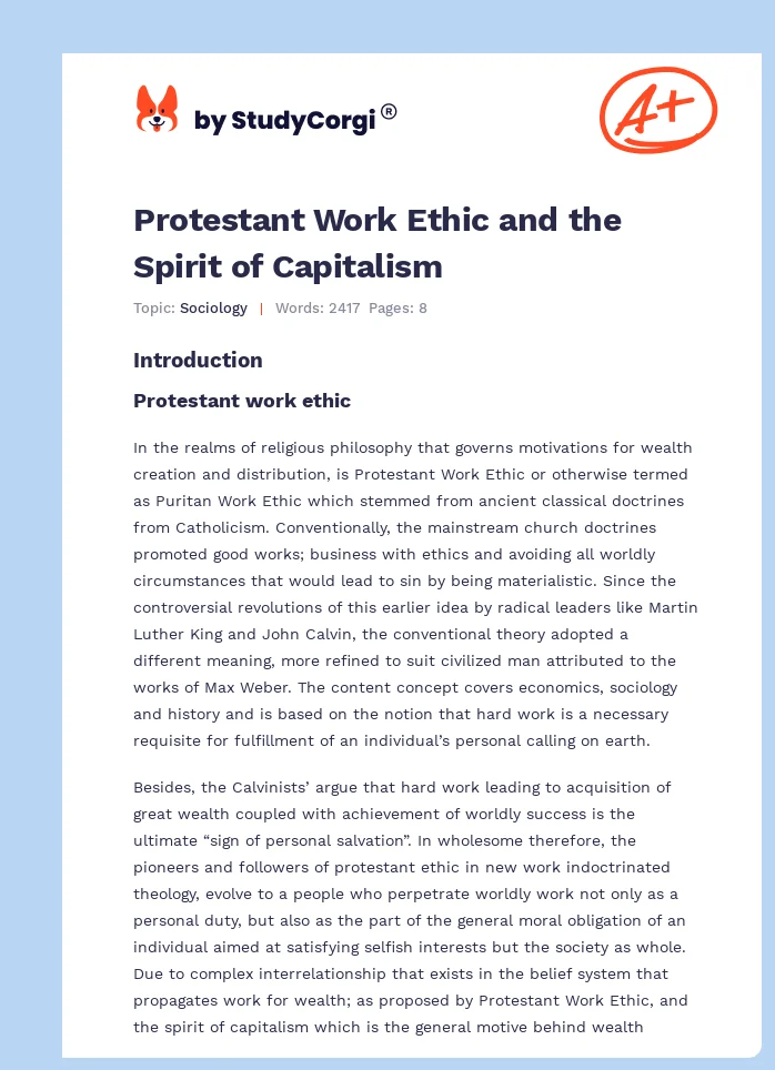 Protestant Work Ethic and the Spirit of Capitalism. Page 1