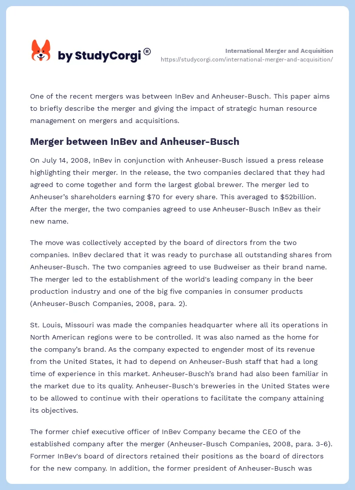 International Merger and Acquisition. Page 2