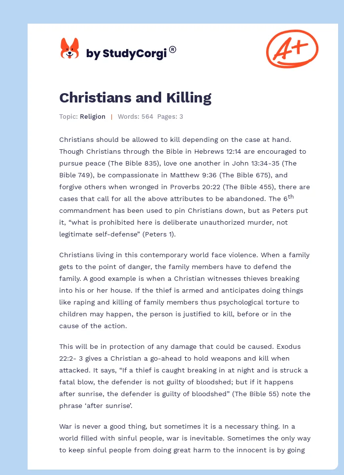 Christians and Killing. Page 1