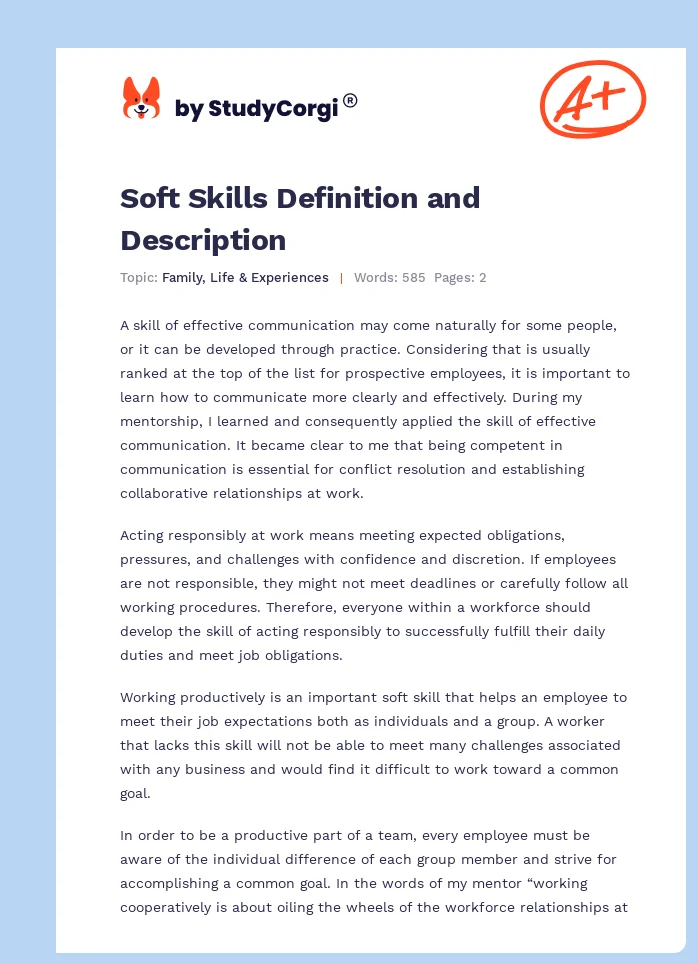 Soft Skills Definition and Description. Page 1