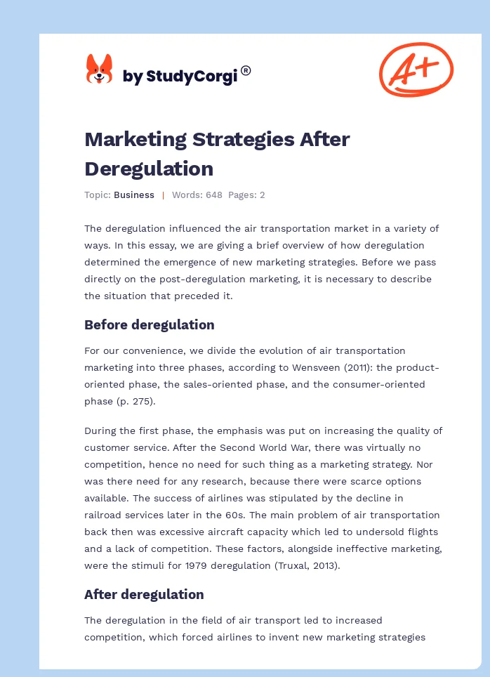 Marketing Strategies After Deregulation. Page 1