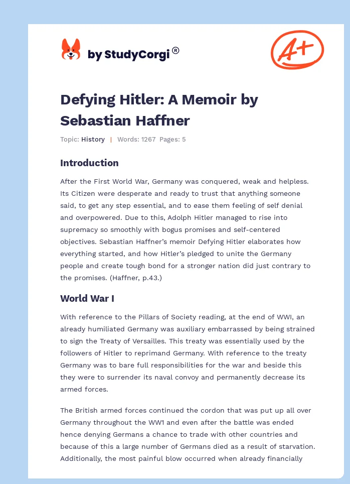 Defying Hitler: A Memoir by Sebastian Haffner. Page 1