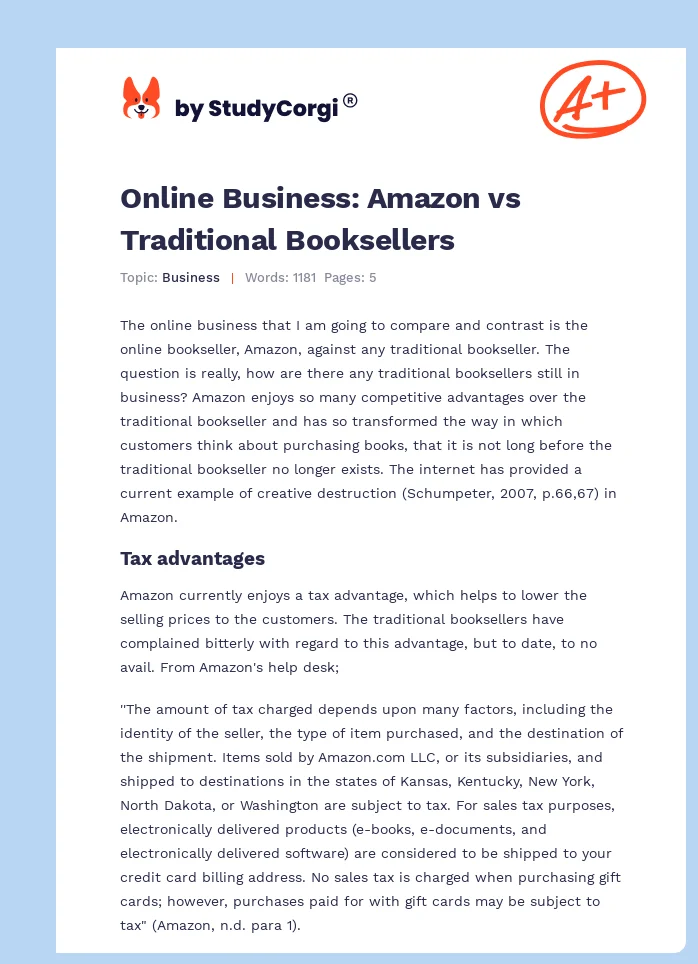 Online Business: Amazon vs Traditional Booksellers. Page 1