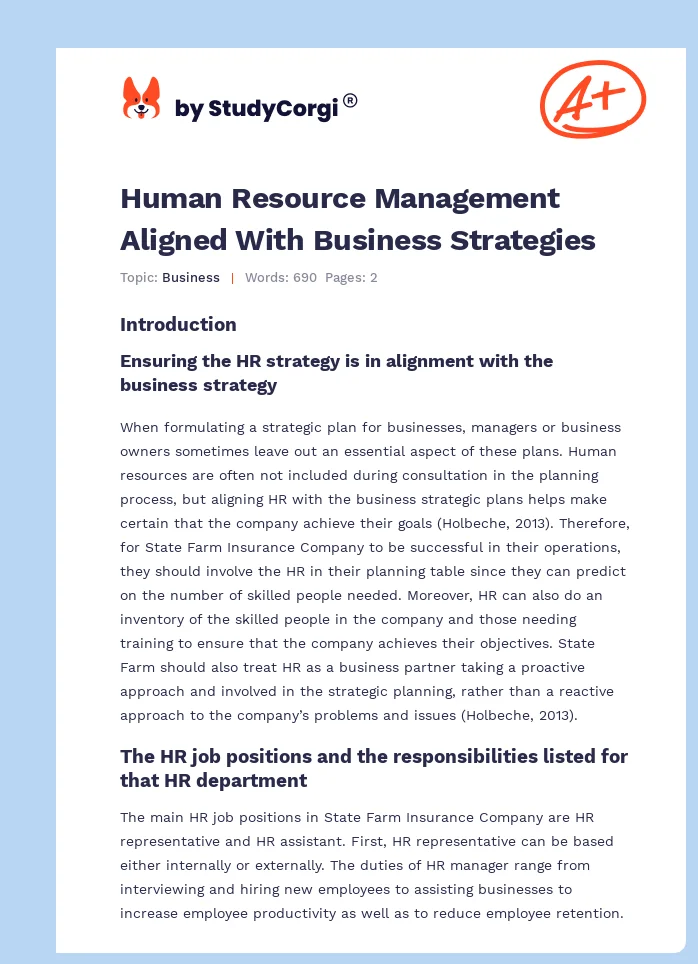 Human Resource Management Aligned With Business Strategies. Page 1