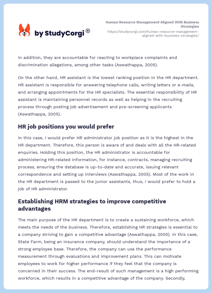 Human Resource Management Aligned With Business Strategies. Page 2