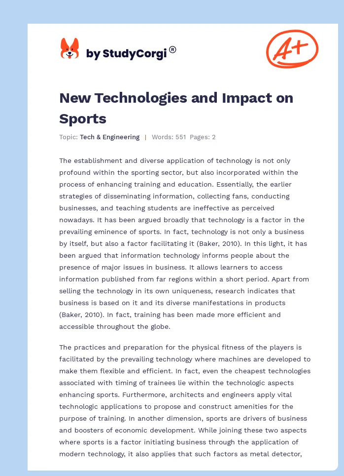 New Technologies and Impact on Sports. Page 1