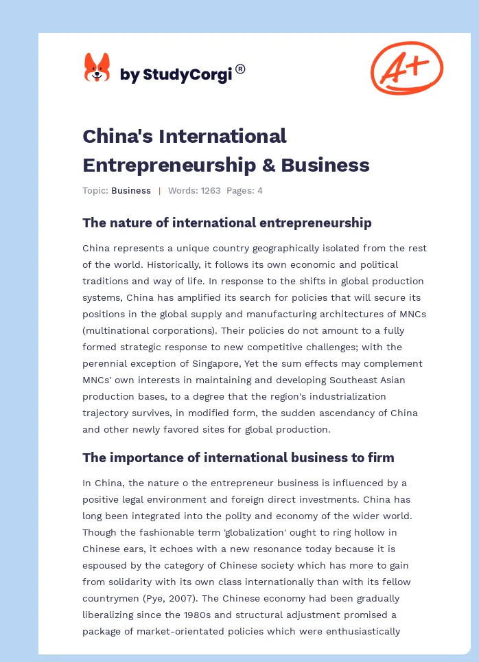 China's International Entrepreneurship & Business. Page 1
