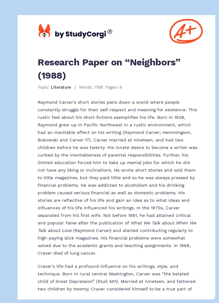 Research Paper on “Neighbors” (1988). Page 1
