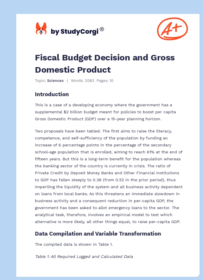 Fiscal Budget Decision and Gross Domestic Product. Page 1