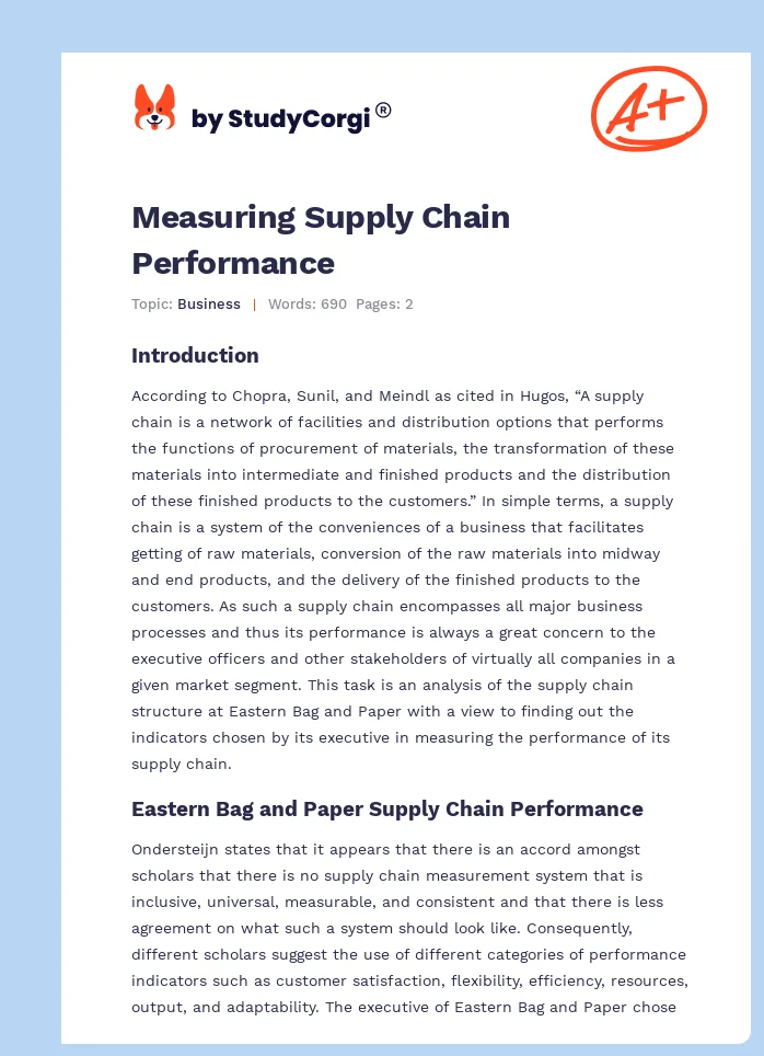 Measuring Supply Chain Performance. Page 1