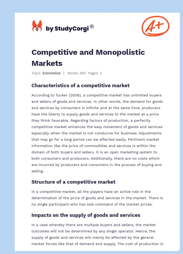Competitive and Monopolistic Markets. Page 1