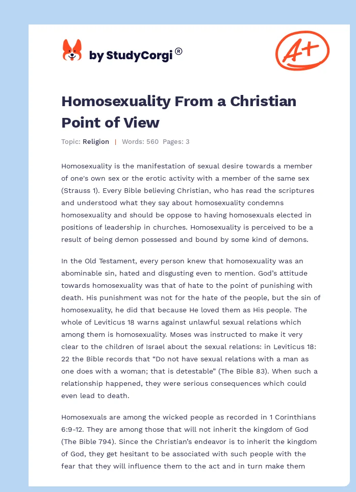 Homosexuality From a Christian Point of View. Page 1