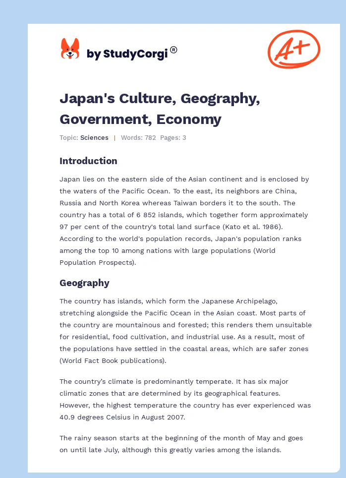 Japan's Culture, Geography, Government, Economy. Page 1