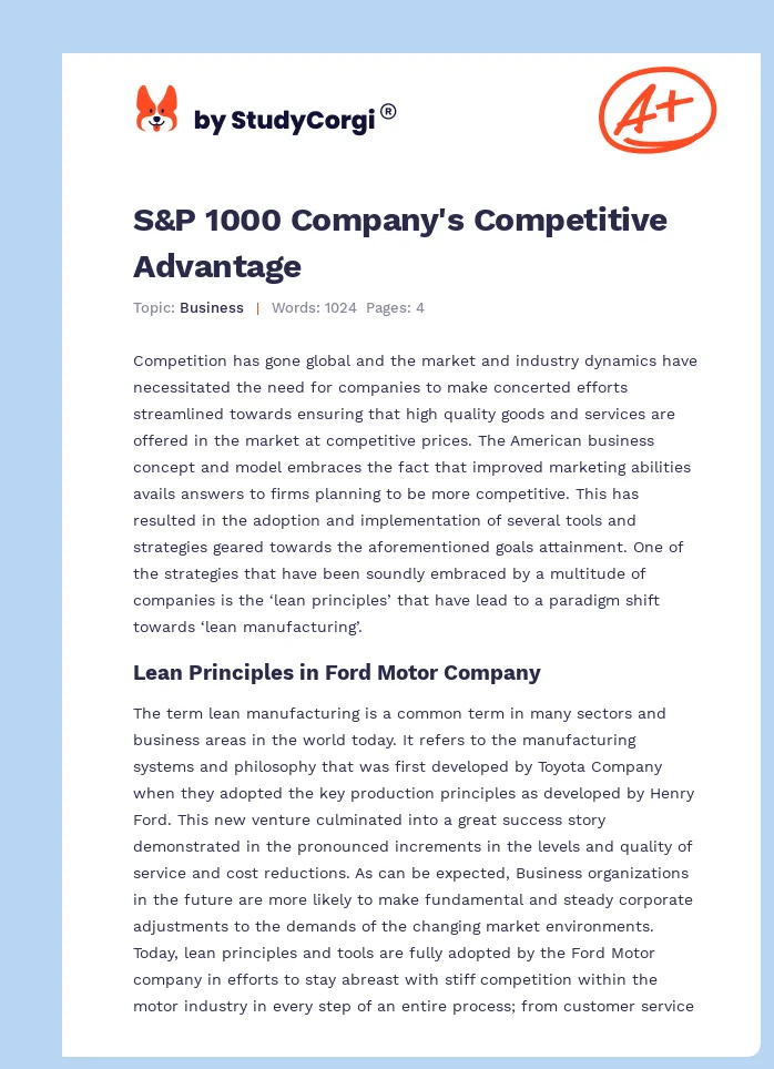 S&P 1000 Company's Competitive Advantage. Page 1