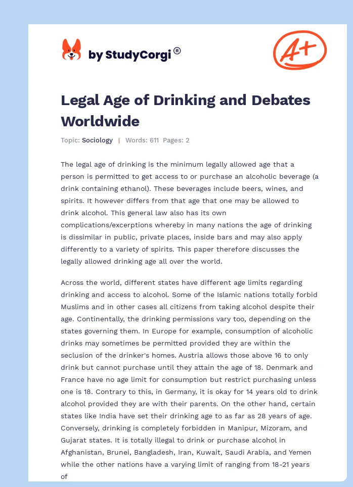 Legal Age of Drinking and Debates Worldwide. Page 1