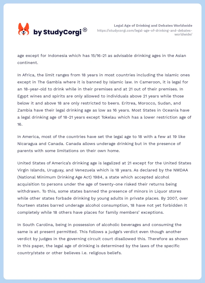Legal Age of Drinking and Debates Worldwide. Page 2