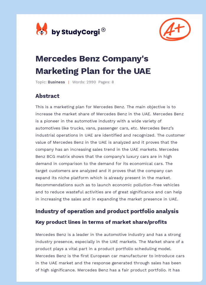 Mercedes Benz Company's Marketing Plan for the UAE. Page 1