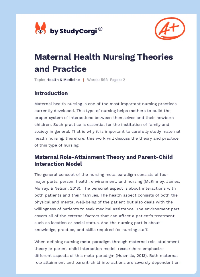 Maternal Health Nursing Theories and Practice. Page 1