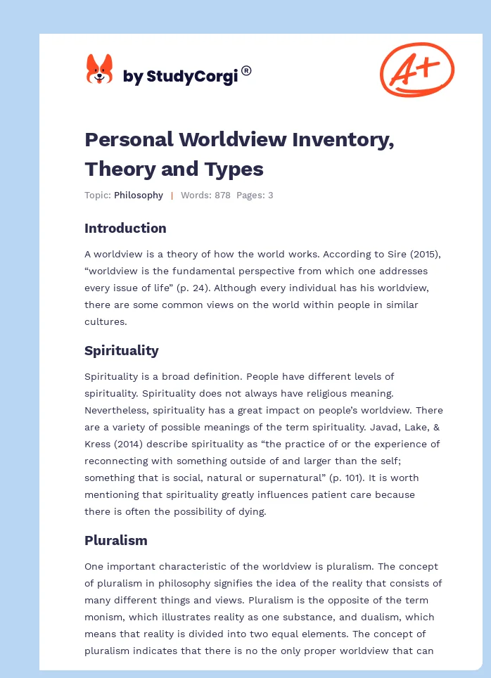 Personal Worldview Inventory, Theory and Types. Page 1