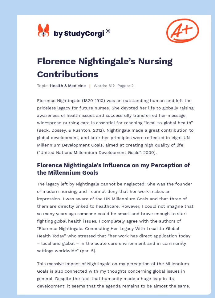 Florence Nightingale’s Nursing Contributions. Page 1