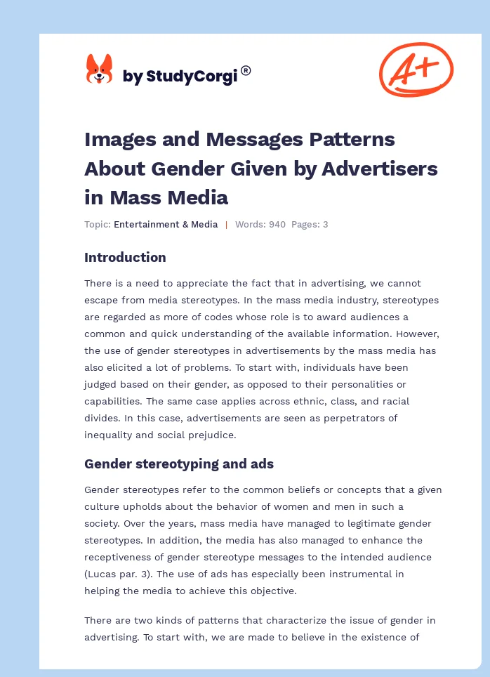 Images and Messages Patterns About Gender Given by Advertisers in Mass Media. Page 1