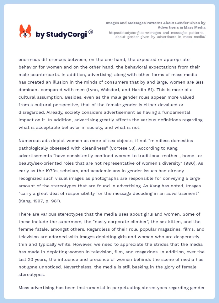 Images and Messages Patterns About Gender Given by Advertisers in Mass Media. Page 2
