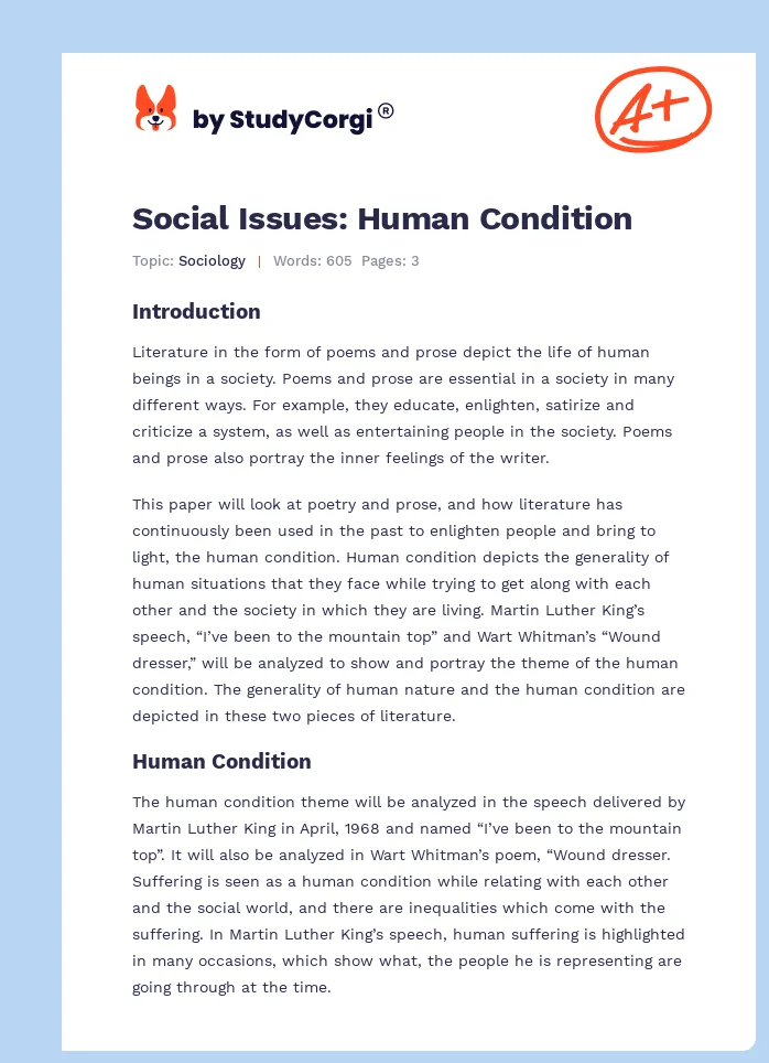 Social Issues: Human Condition. Page 1
