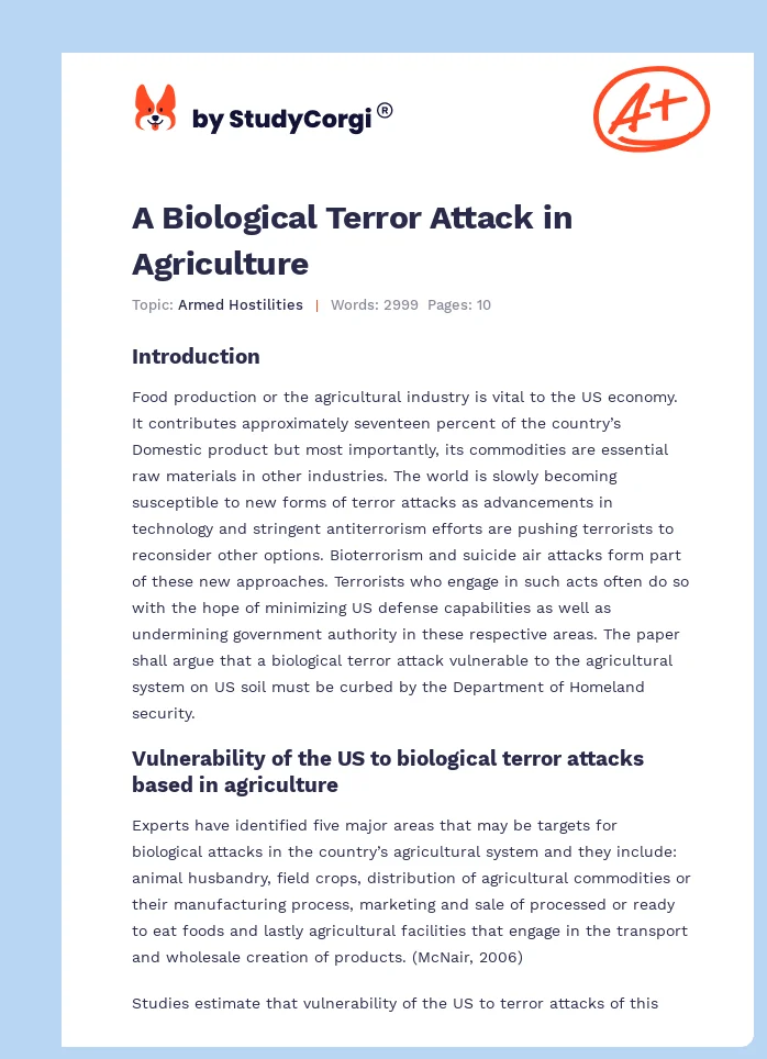 A Biological Terror Attack in Agriculture. Page 1