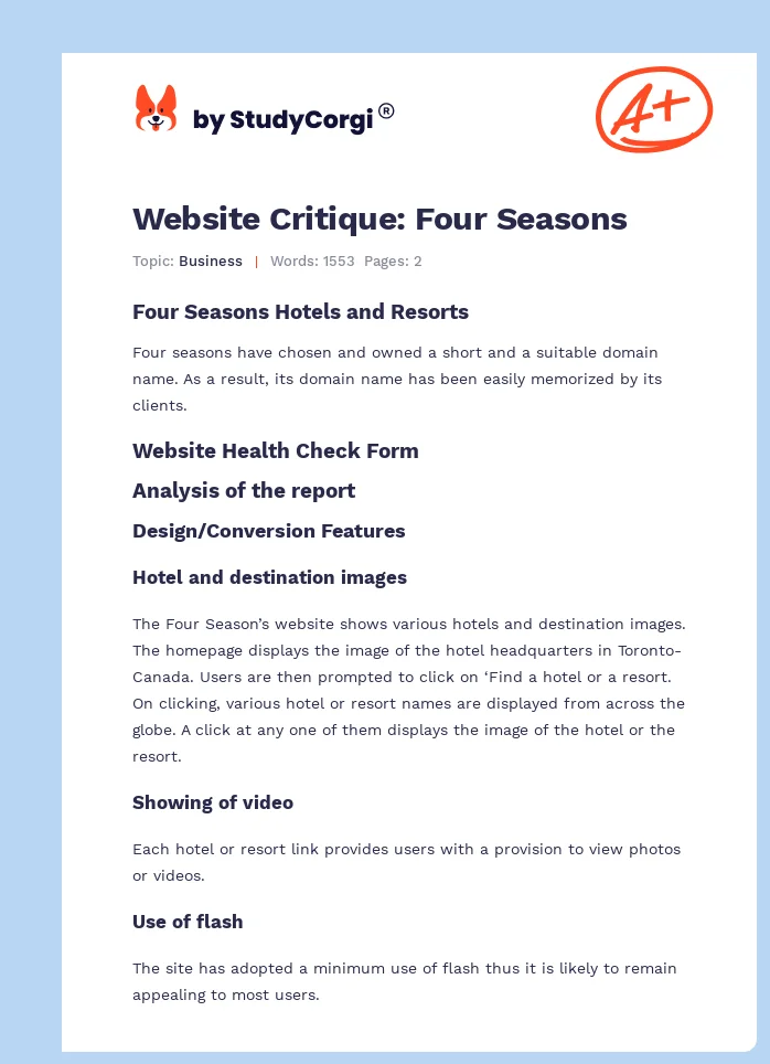 Website Critique: Four Seasons. Page 1